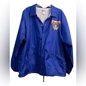 Vintage 1998 NASCAR 50th Anniversary Mens Blue Button Up Nylon Windbreaker XL
